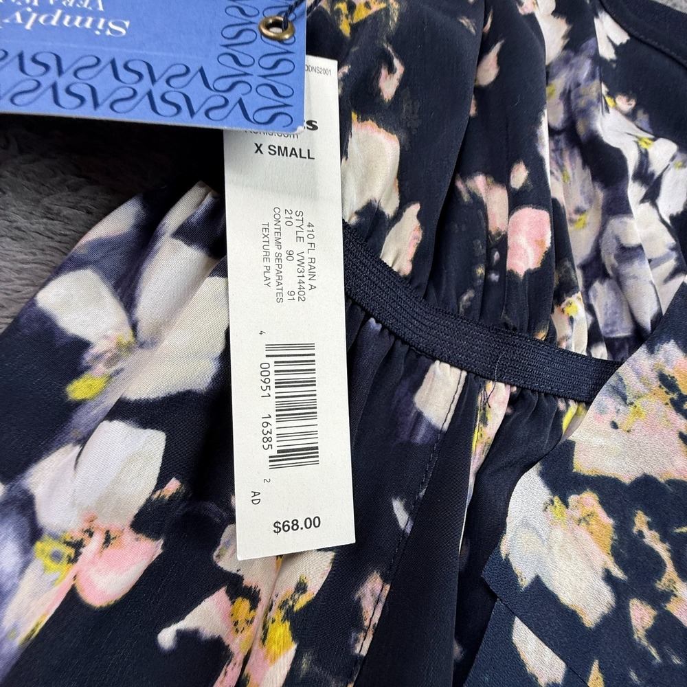 Simply Vera Vera Wang XS Women Floral Spaghetti Strap Dress Navy Blue Pink - Picture 6 of 7
